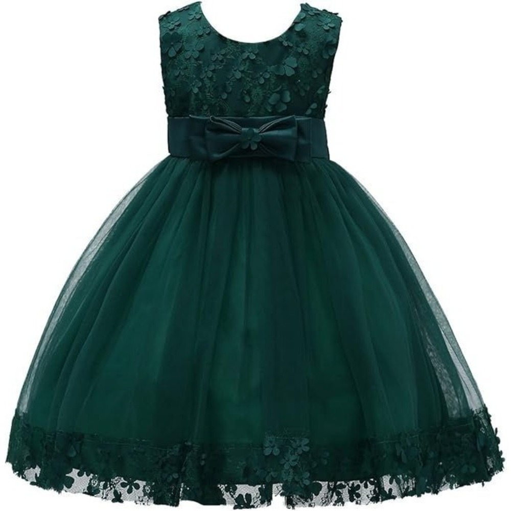 Ibtom Toddler Girl's Lace Floral Tulle Ball Gown Party Dress‎ - Emerald Green 3T